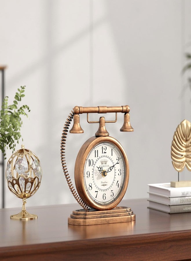 ChimeTide Vintage Table Clock, Desk and Shelf Decor Clock, Gold Antique Telephone Style Mantel Clocks, for Living Room, Farmhouse, Bedroom, Bedside, Gift (7.3" H x 7.3" W) - Image 4